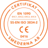 Certificate Smederna AB — EN 1090 EXC1–4, SS-EN ISO 3834-2, CE 0416.